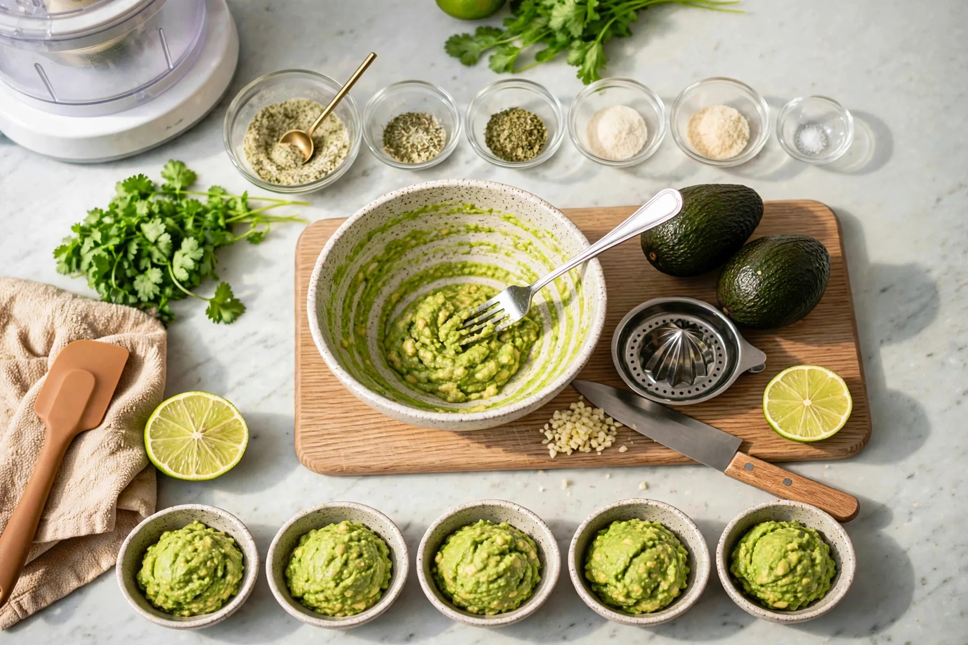 Ranch seasoning herbs stirred in a small glass bowl