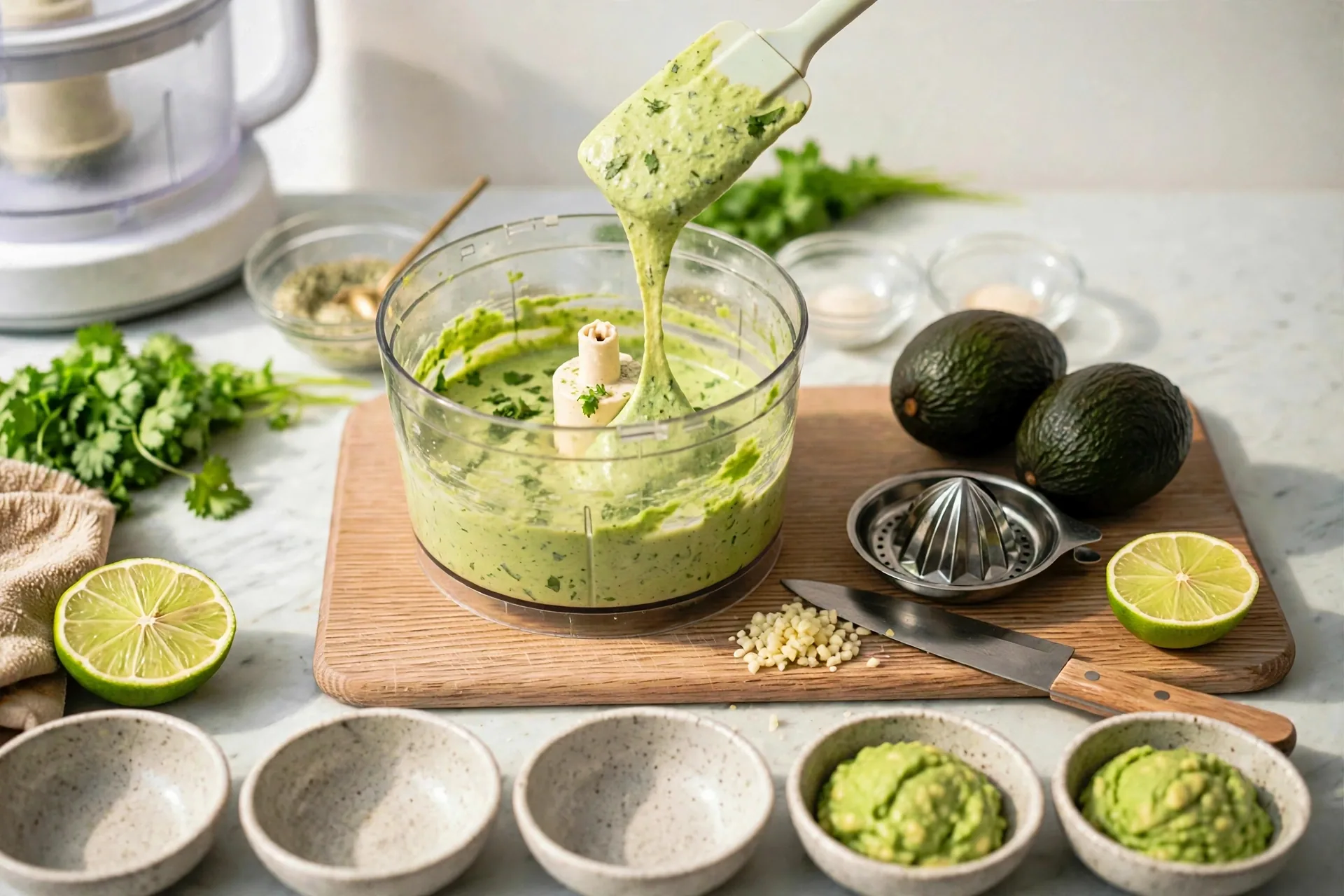 Spatula lifting thick ranch avocado dip