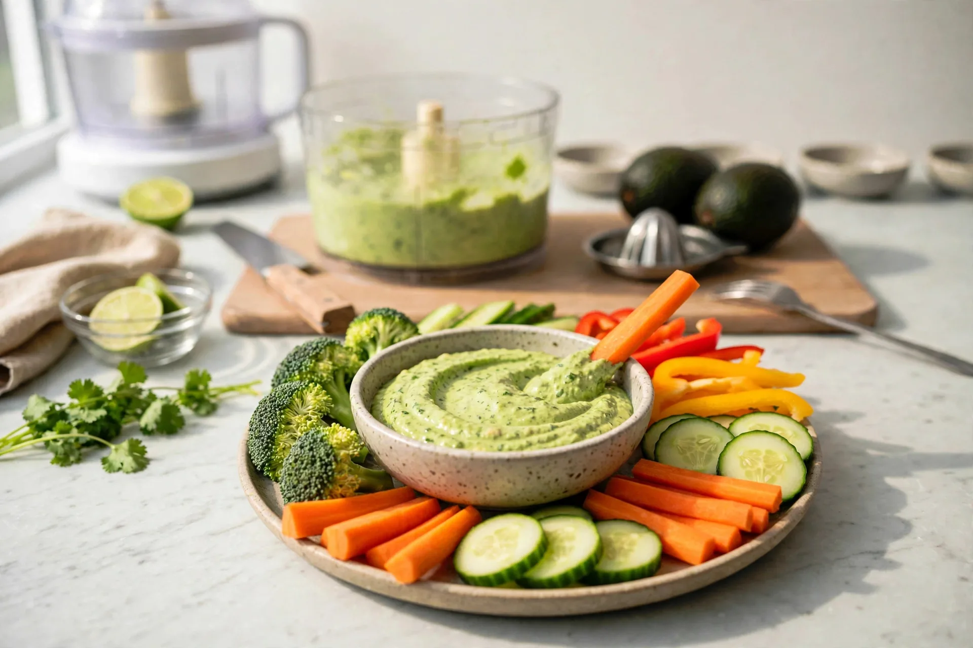 Avocado ranch dip with vegetables for dipping