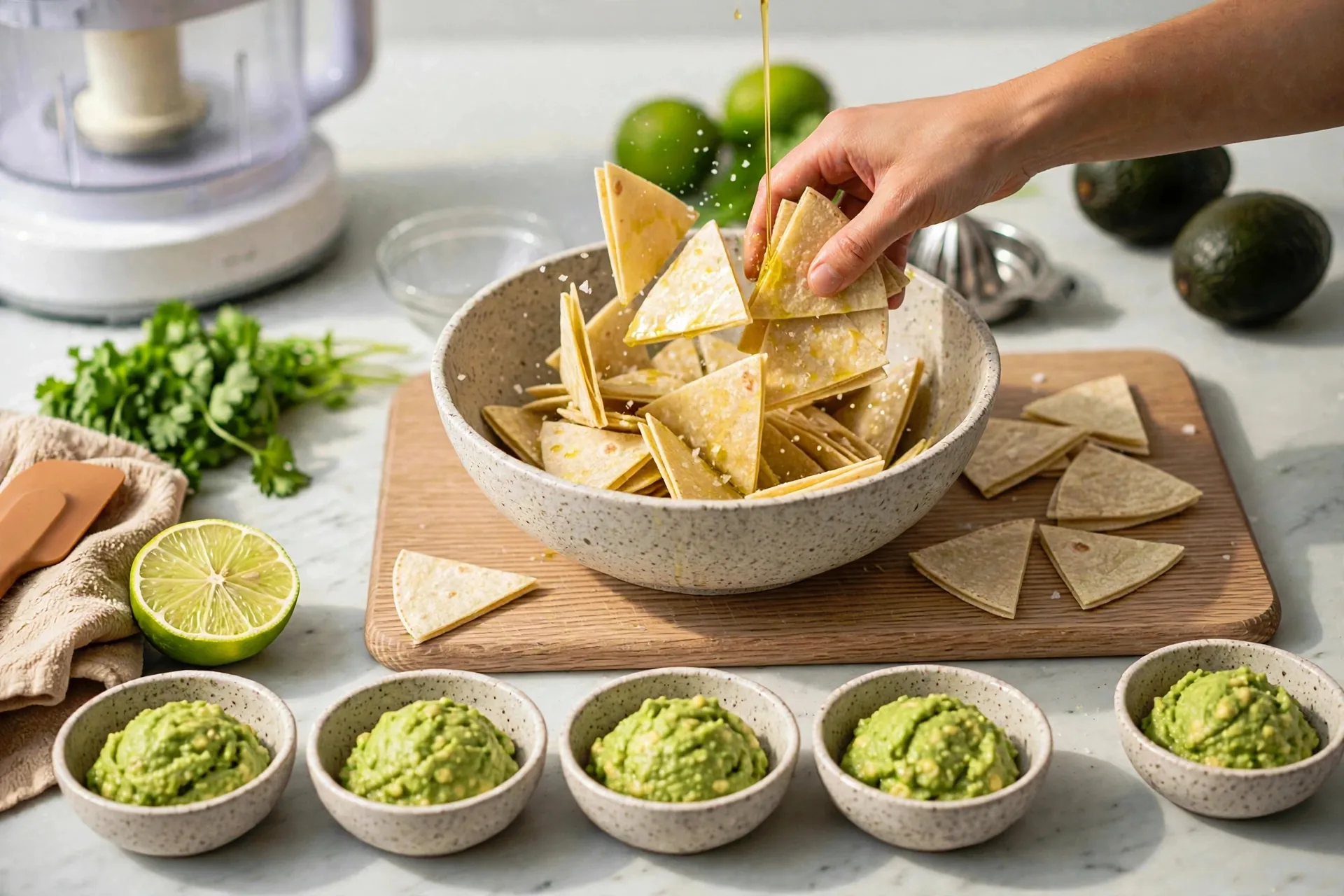 Tortilla wedges tossed with olive oil and salt