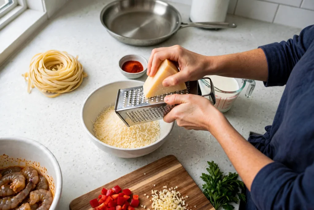 Grating Parmesan cheese into a bowl