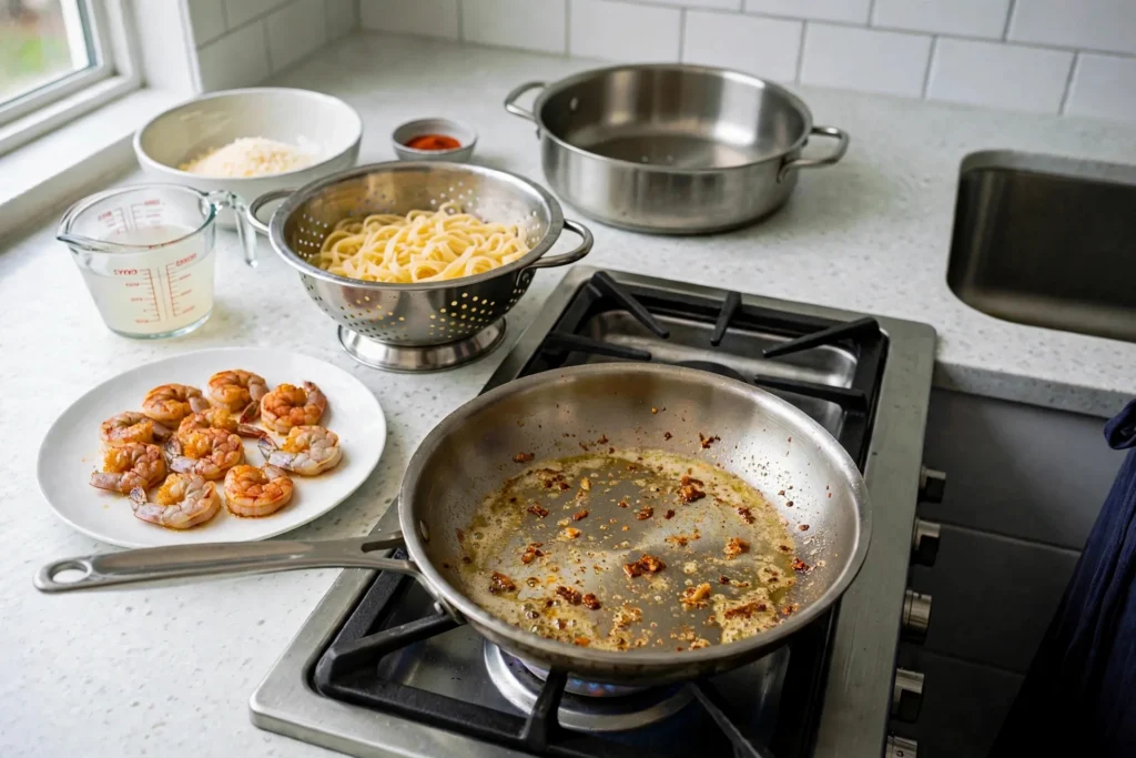 Cooked Cajun shrimp resting on a white plate