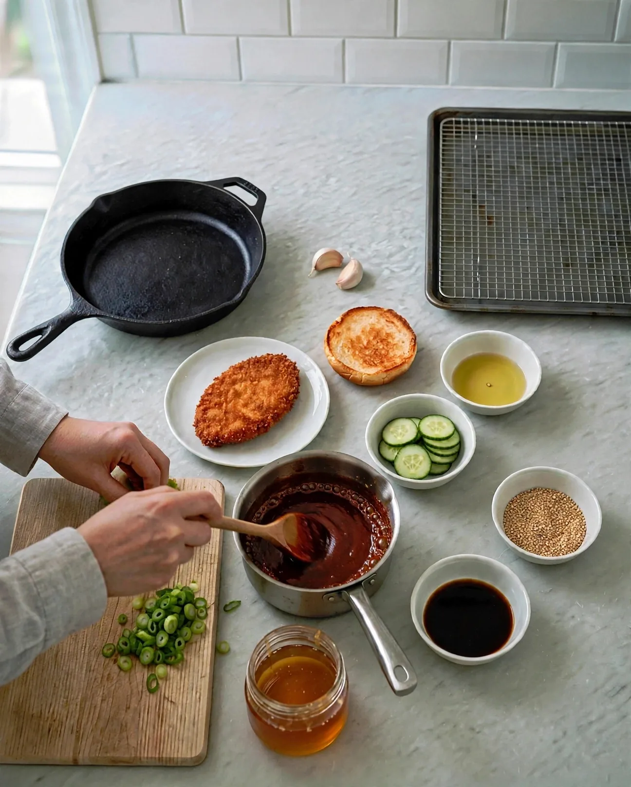 Gochujang sauce simmering until thick and glossy