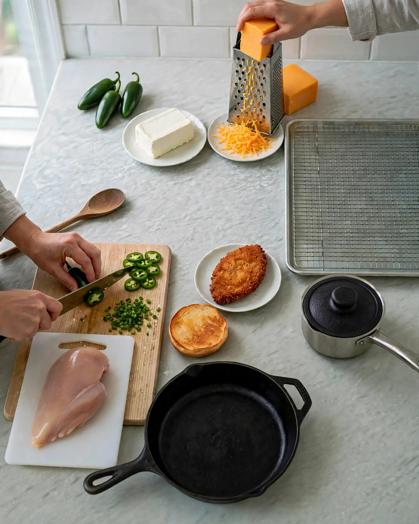 Grating a block of cheddar cheese