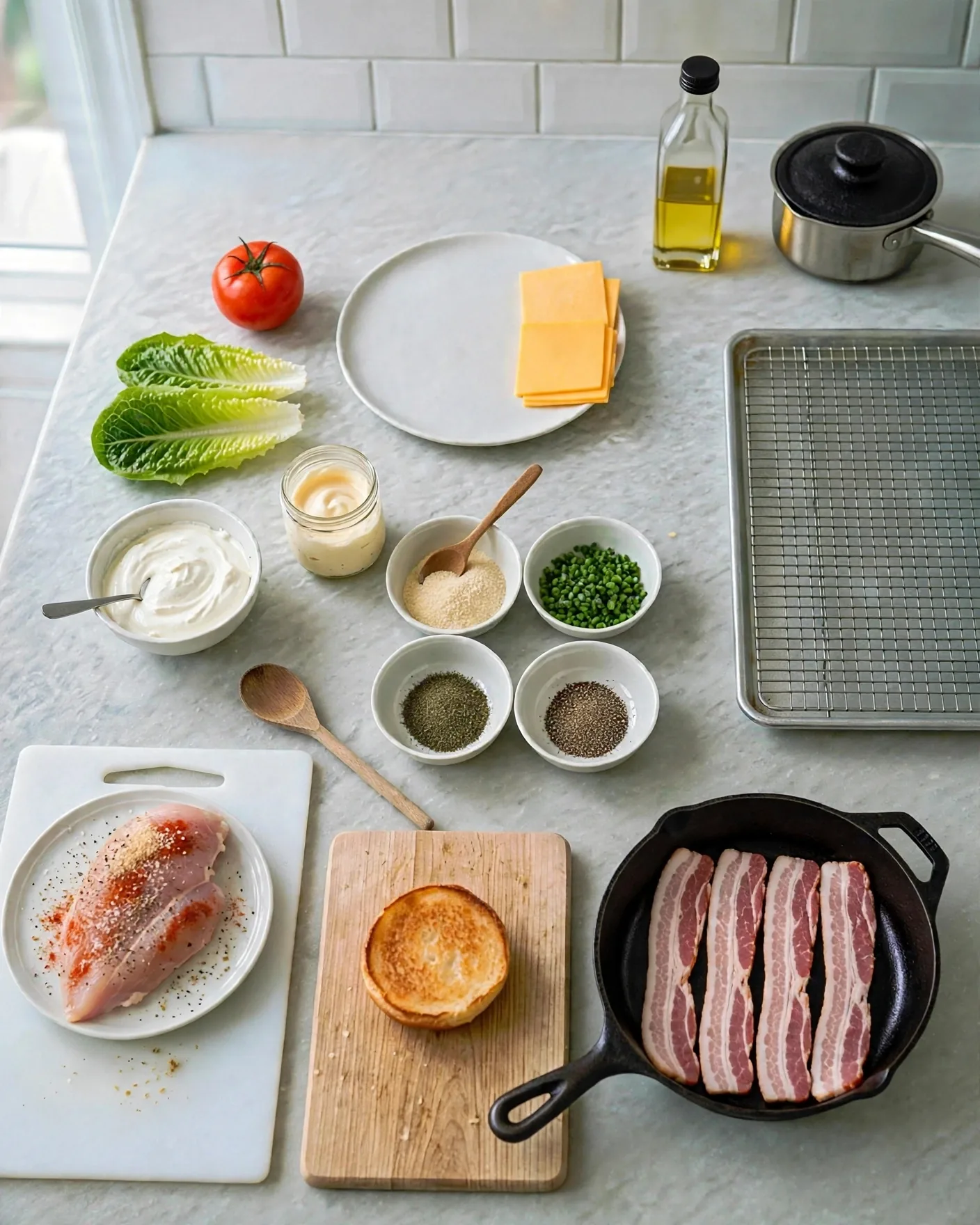 Raw bacon strips in a cold skillet