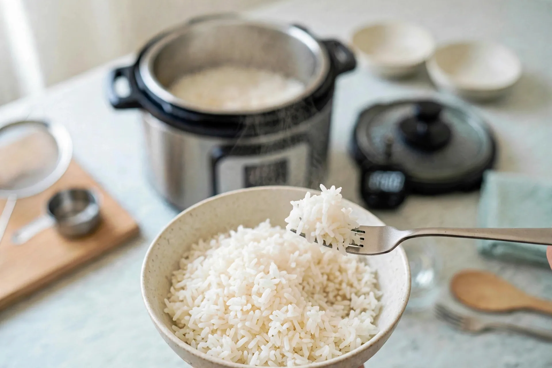 Bowl of jasmine rice with sheen and plump grains