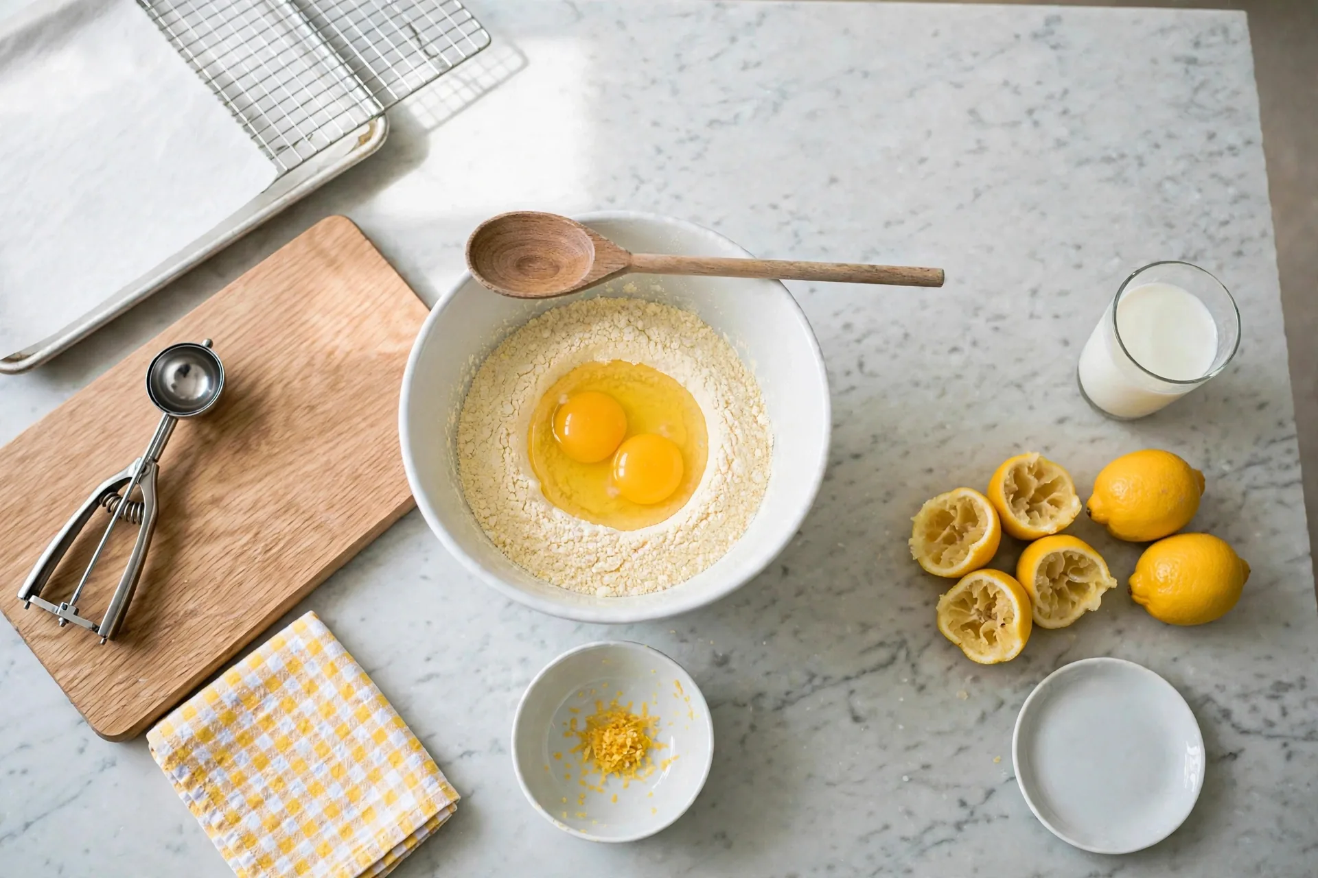 Oil and two cracked eggs on dry cake mix in a bowl