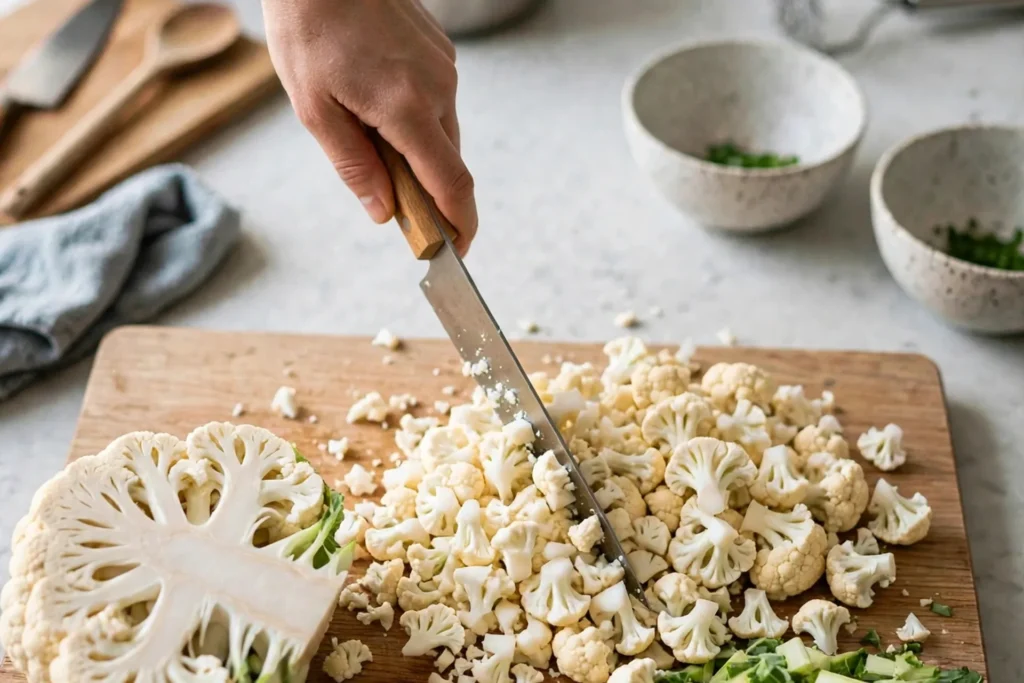 Cutting cauliflower into even florets