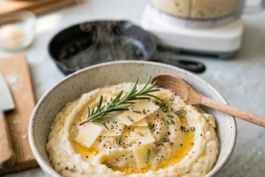 Finished garlic mashed cauliflower with rosemary
