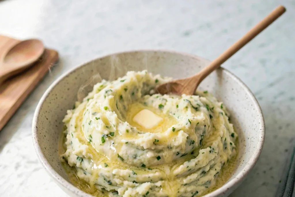 Cauliflower mashed potatoes with a melting butter well