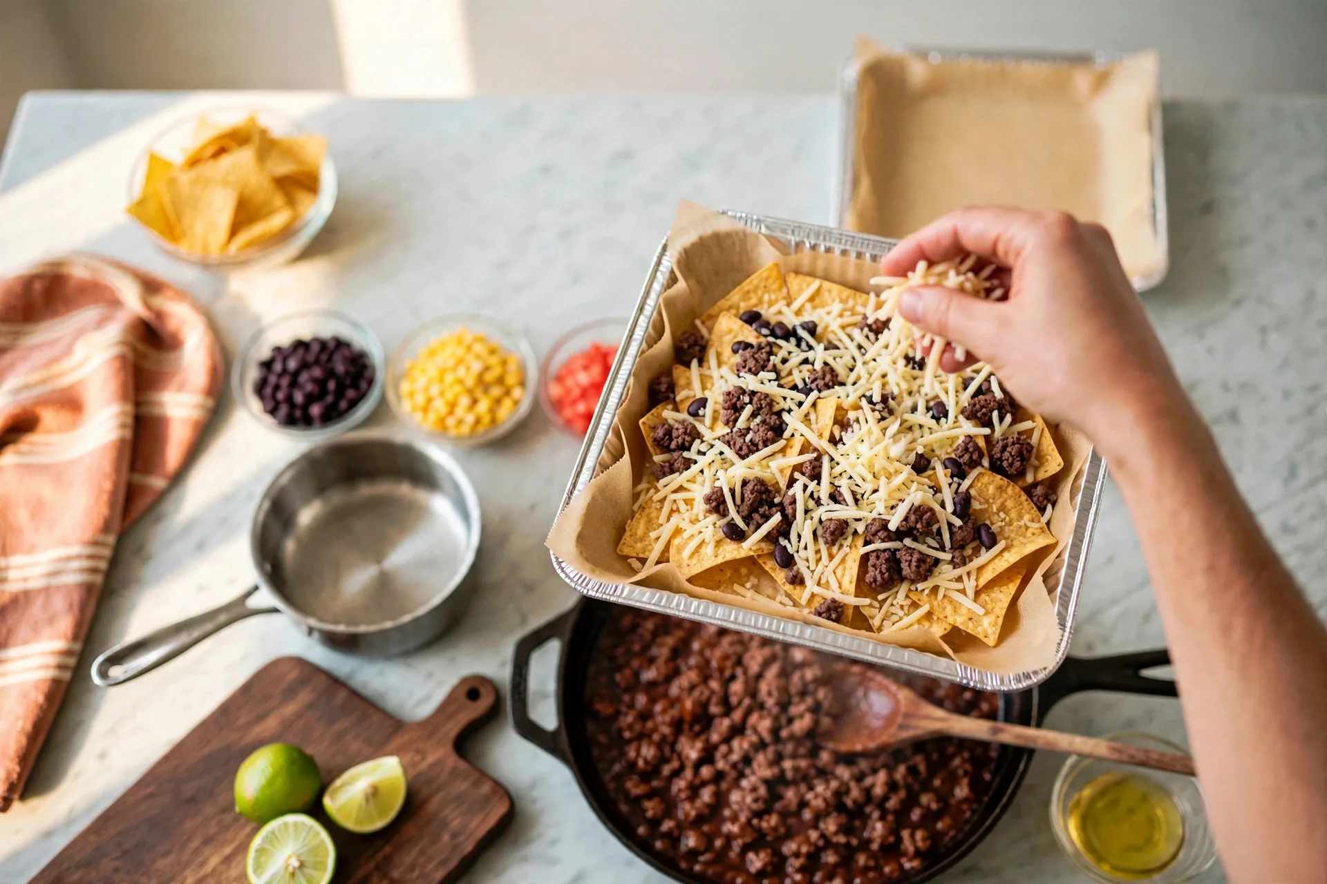 Remaining cheese sprinkled thickly over beef and beans