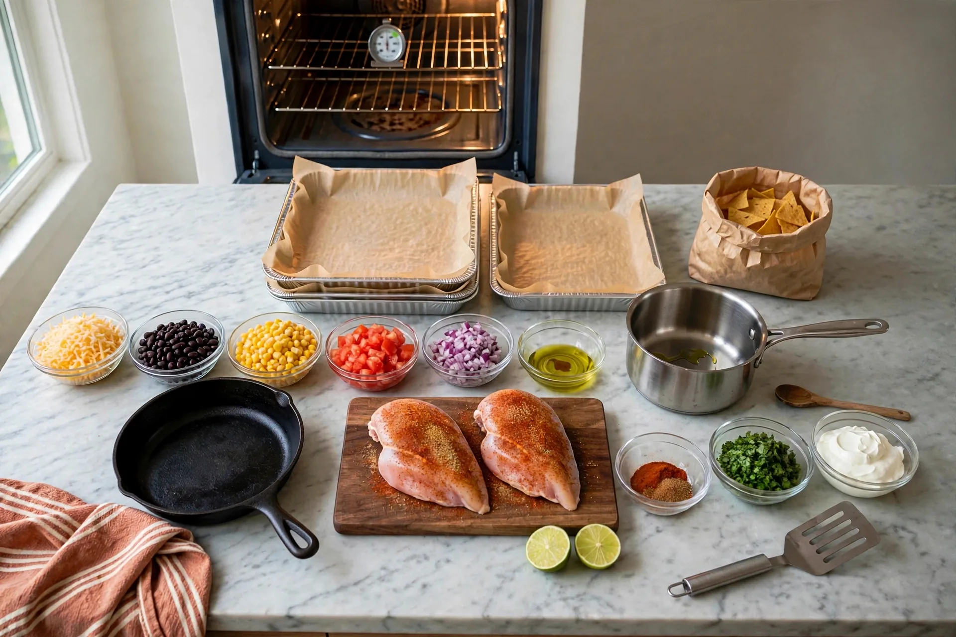 Raw chicken breasts rubbed with red-orange taco spices