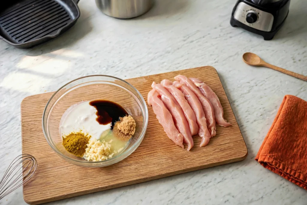 Satay marinade ingredients in a glass bowl