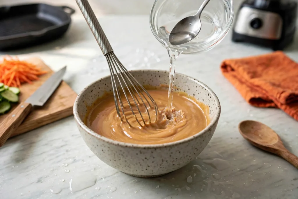 Thinning peanut sauce with warm water
