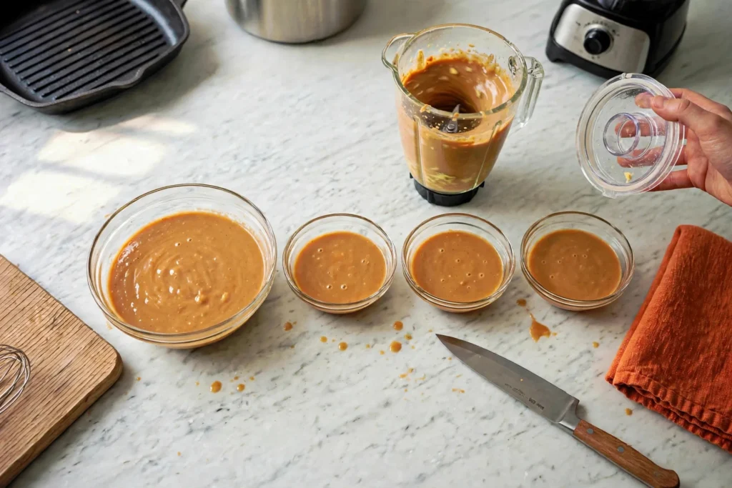 Blending creamy peanut sauce into a smooth vortex
