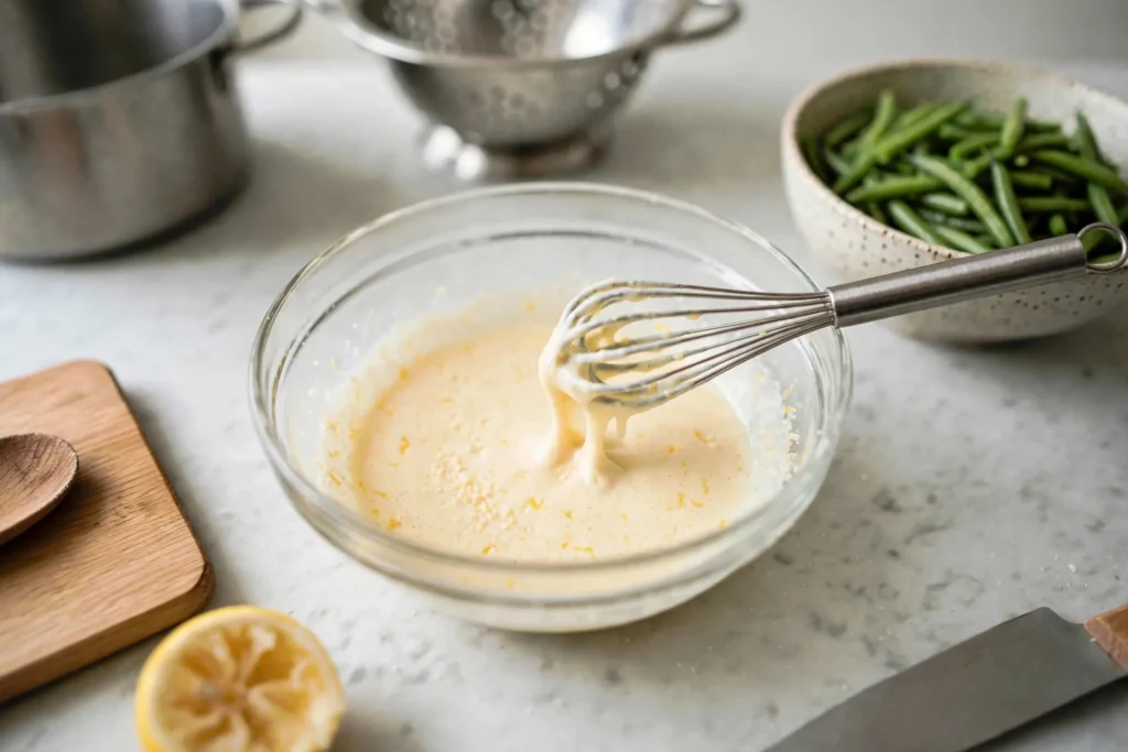 Whisking creamy Parmesan dressing until smooth